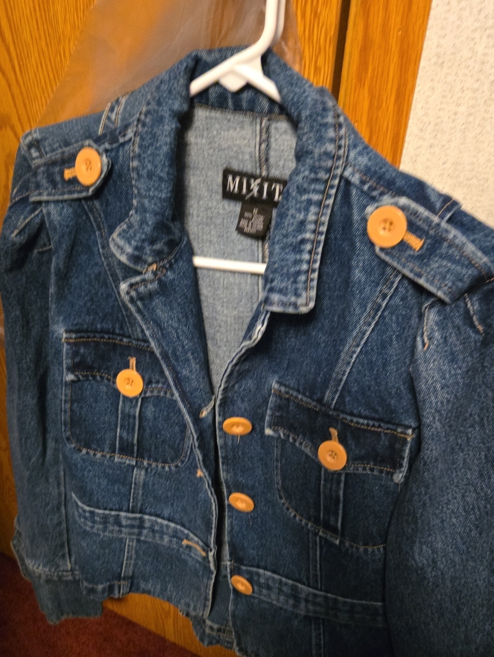 Mixit Blue Denim Jacket with Tan Buttons Says  Sz12  But Its Med